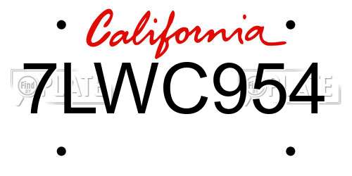 7LWC954 California License Plate