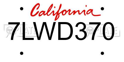 7LWD370 California License Plate
