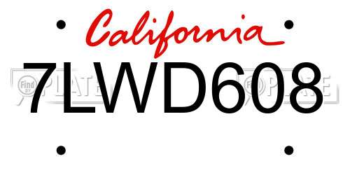 7LWD608 California License Plate