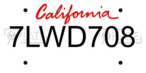 7LWD708 California License Plate