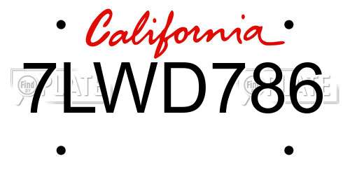 7LWD786 California License Plate
