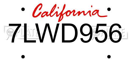 7LWD956 California License Plate