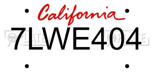 7LWE404 California License Plate
