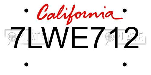 7LWE712 California License Plate