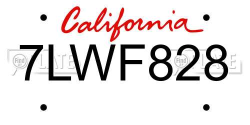 7LWF828 California License Plate