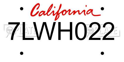 7LWH022 California License Plate