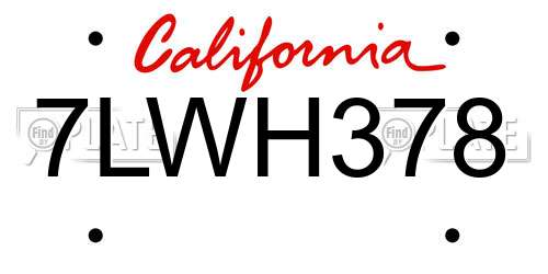 7LWH378 California License Plate