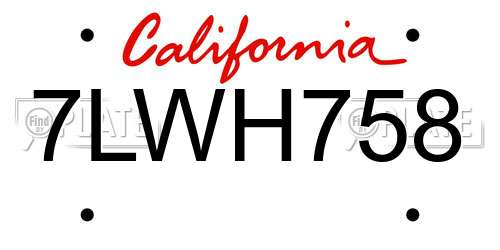 7LWH758 California License Plate