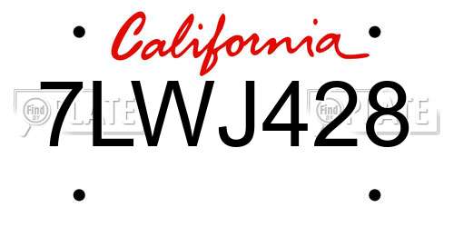 7LWJ428 California License Plate