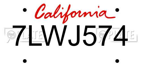 7LWJ574 California License Plate