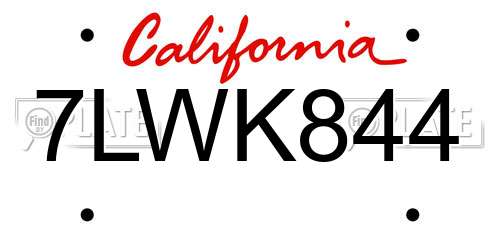 7LWK844 California License Plate