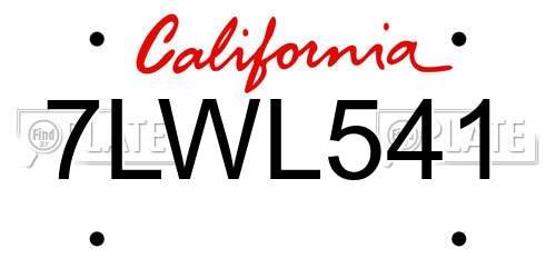 7LWL541 California License Plate