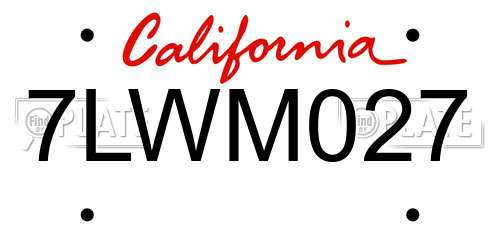 7LWM027 California License Plate