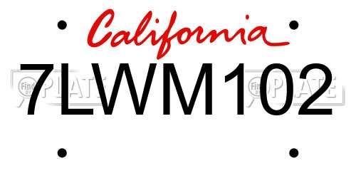 7LWM102 California License Plate