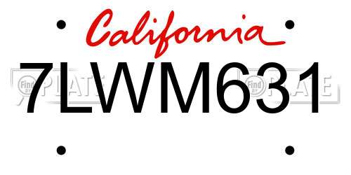 7LWM631 California License Plate