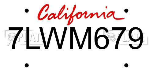 7LWM679 California License Plate