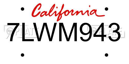 7LWM943 California License Plate