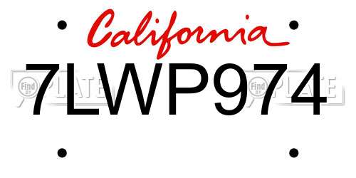 7LWP974 California License Plate