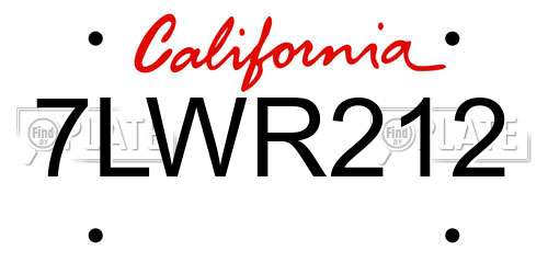 7LWR212 California License Plate