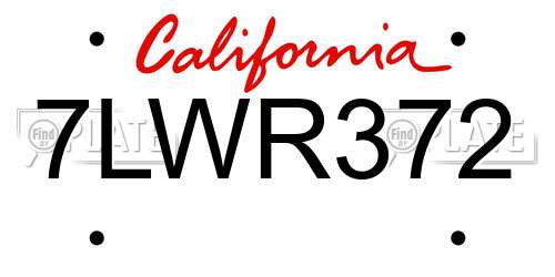 7LWR372 California License Plate