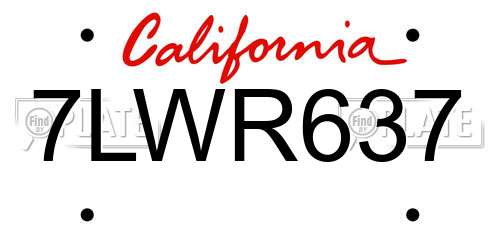 7LWR637 California License Plate
