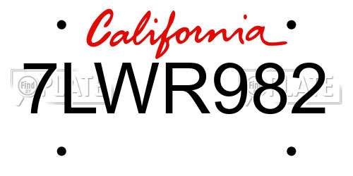 7LWR982 California License Plate