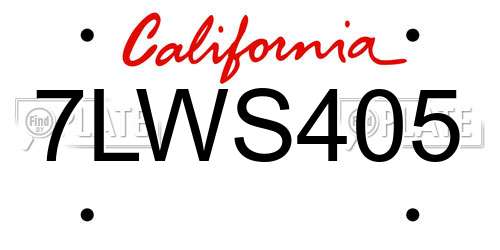 7LWS405 California License Plate