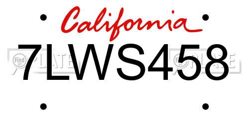 7LWS458 California License Plate