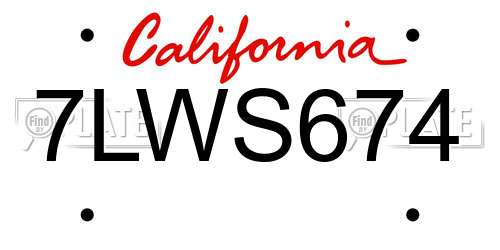 7LWS674 California License Plate