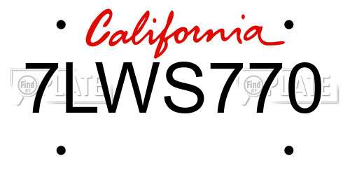 7LWS770 California License Plate