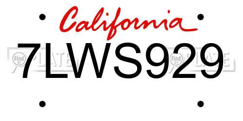 7LWS929 California License Plate