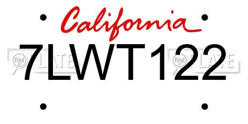 7LWT122 California License Plate