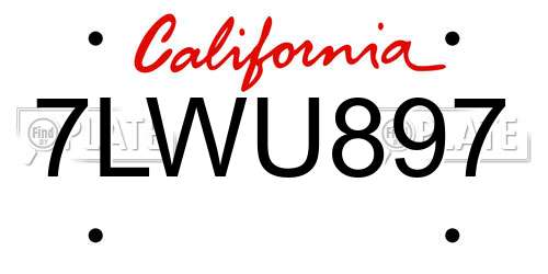 7LWU897 California License Plate