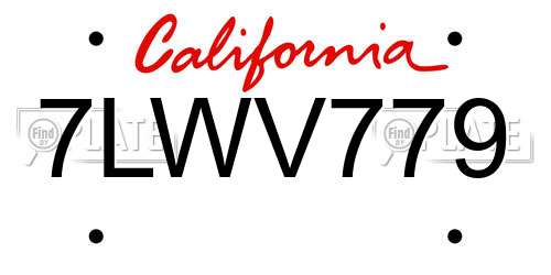 7LWV779 California License Plate