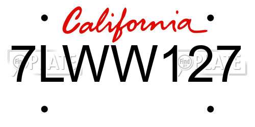 7LWW127 California License Plate