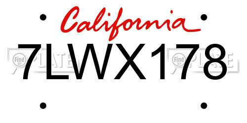 7LWX178 California License Plate