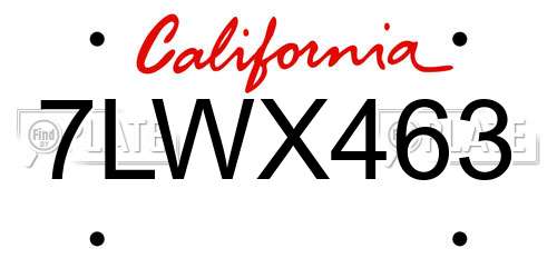 7LWX463 California License Plate