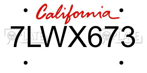 7LWX673 California License Plate