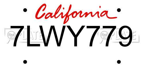 7LWY779 California License Plate