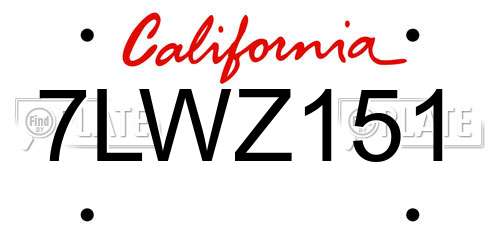7LWZ151 California License Plate