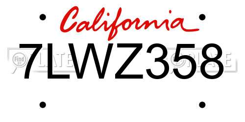 7LWZ358 California License Plate
