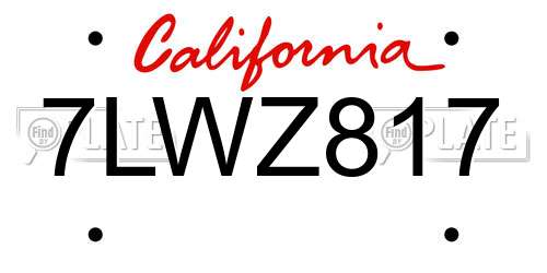 7LWZ817 California License Plate