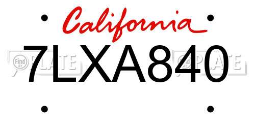 7LXA840 California License Plate