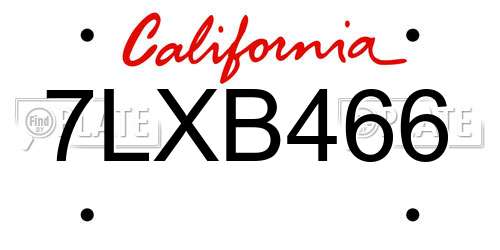 7LXB466 California License Plate