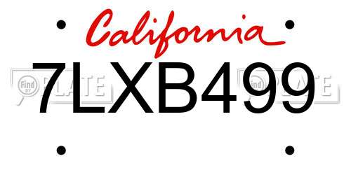 7LXB499 California License Plate