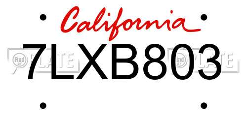 7LXB803 California License Plate