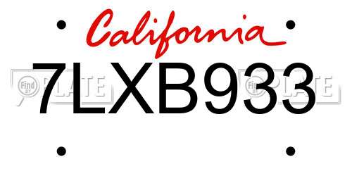 7LXB933 California License Plate