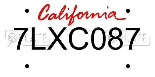 7LXC087 California License Plate