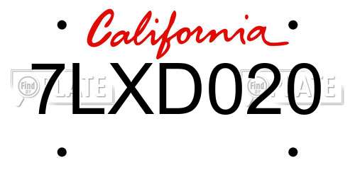 7LXD020 California License Plate