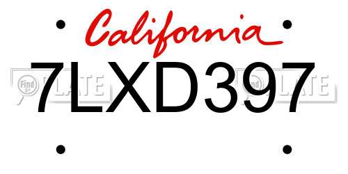 7LXD397 California License Plate